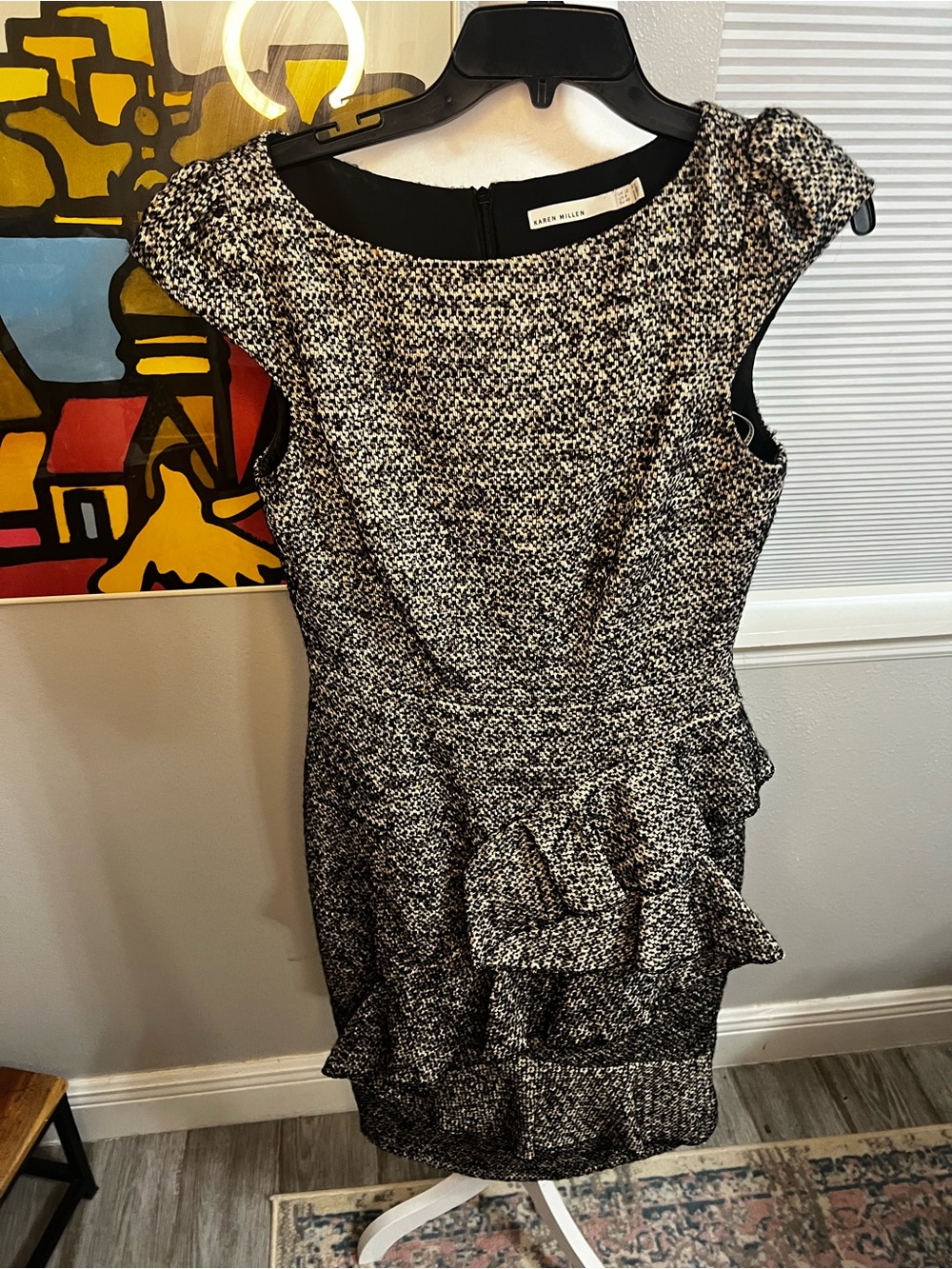 KAREN MILLEN TWEED DRESS I BLACK/ MULTI 8 Medium Wool Blend - Picture 9 of 16